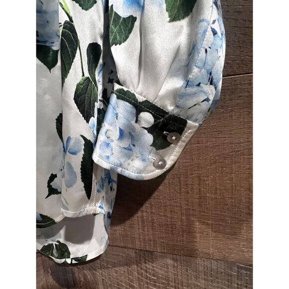 L'Agence DANI SILK IVORY/LIGHT BLUE HYDRANGEA BLOUSE TOP SIZE XS - Picture 6 of 10
